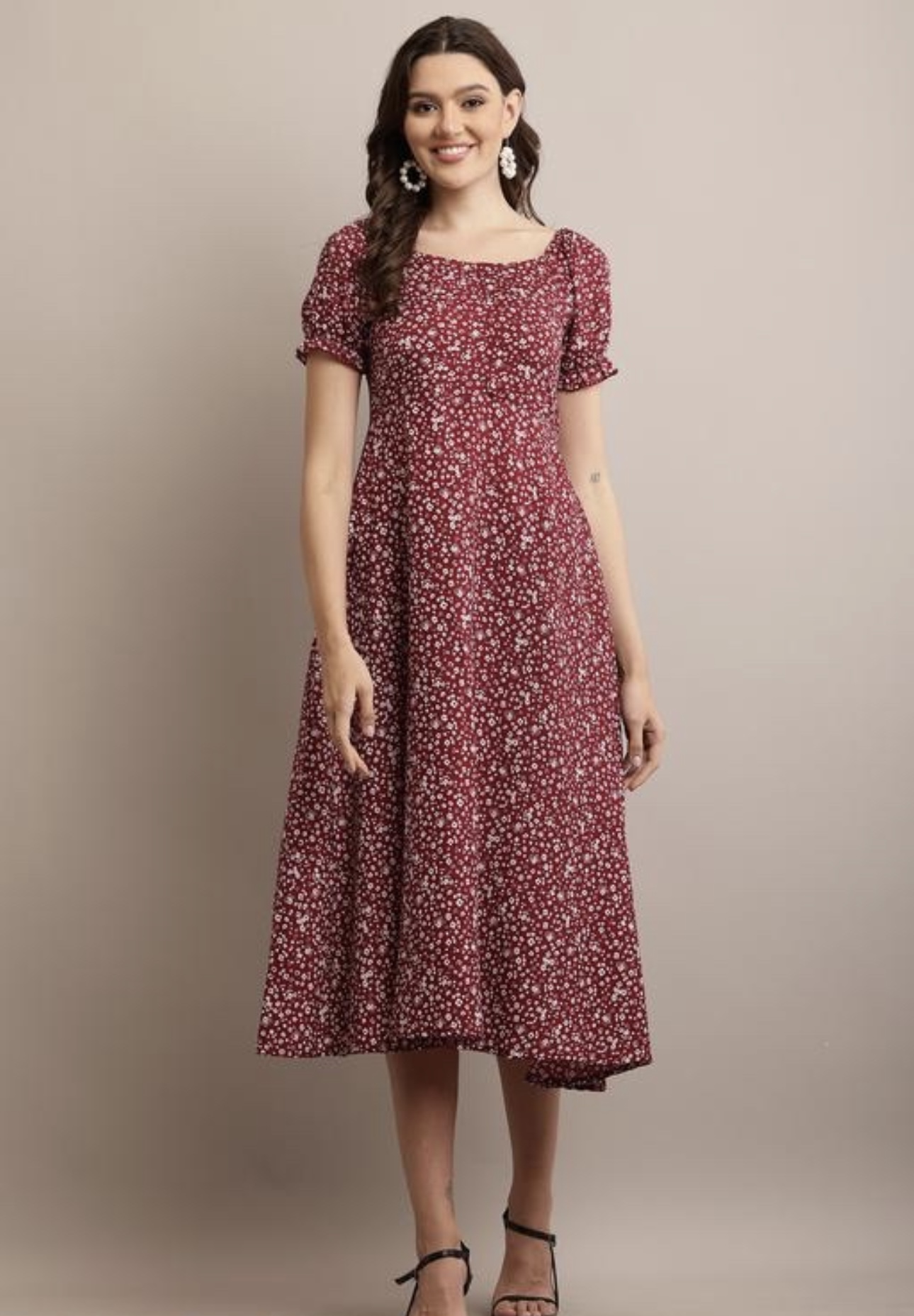 Line Printed Flower Dress - Image 20