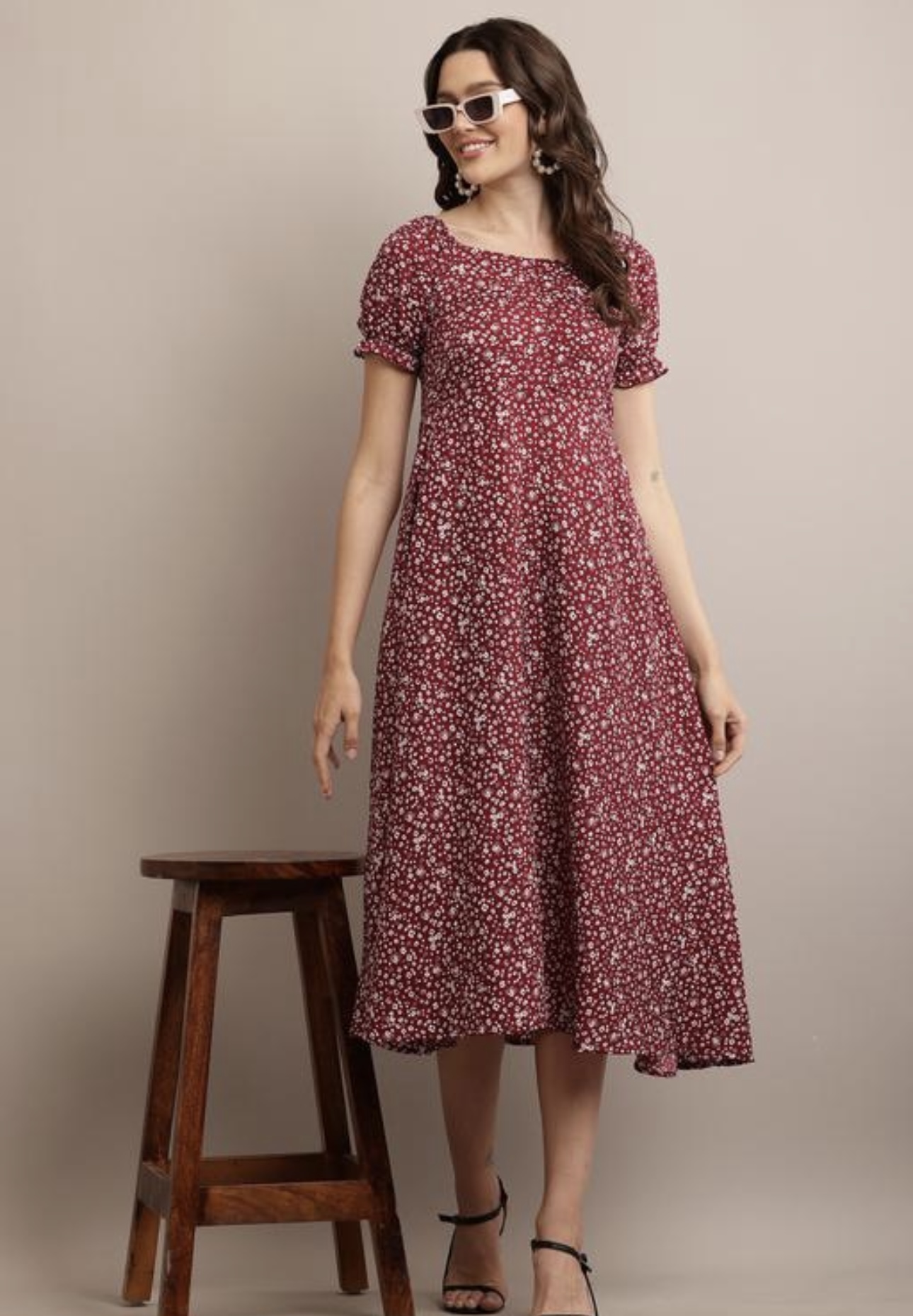 Line Printed Flower Dress - Image 5