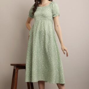Line Printed Flower Dress - Image 4