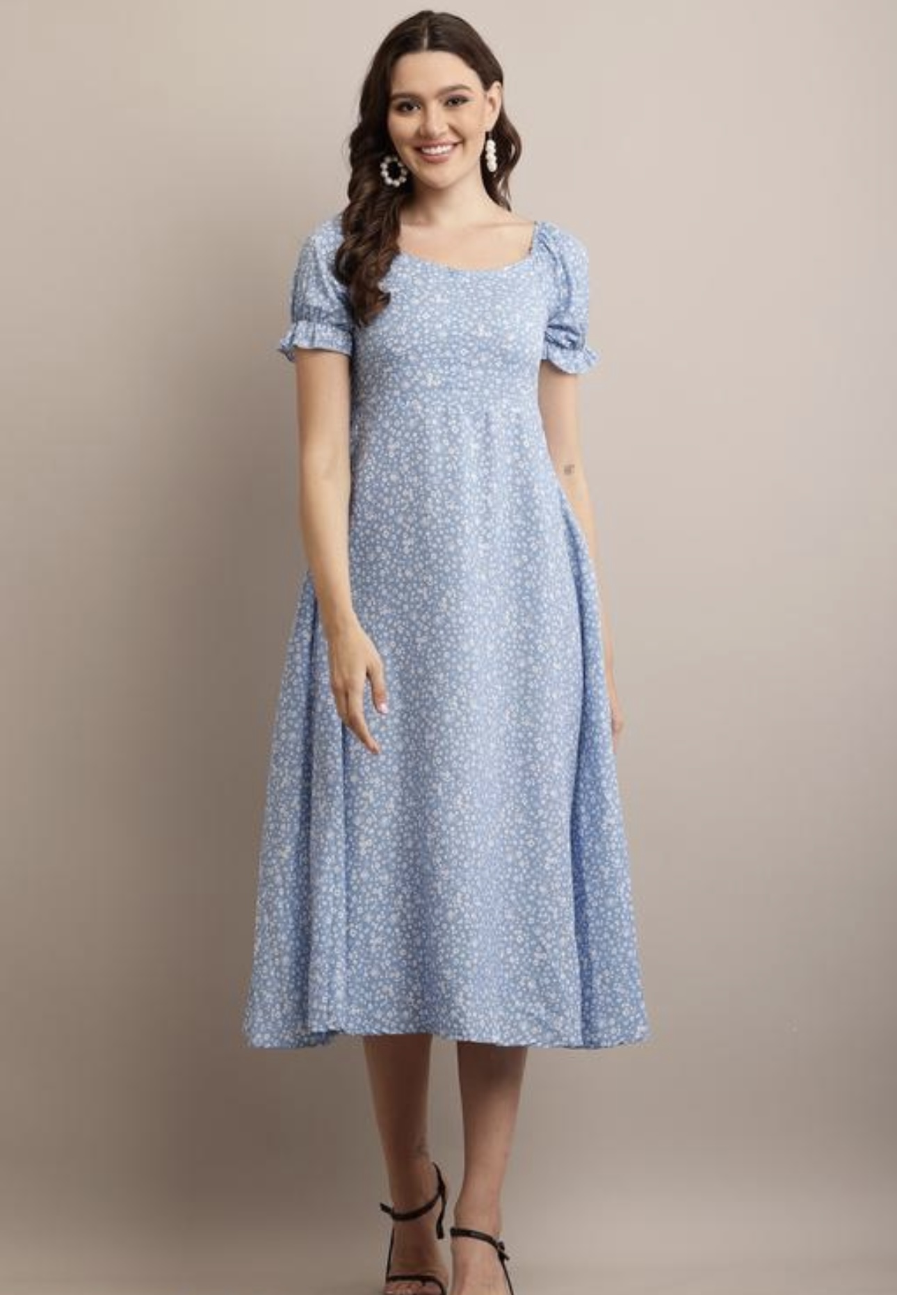 Line Printed Flower Dress - Image 1