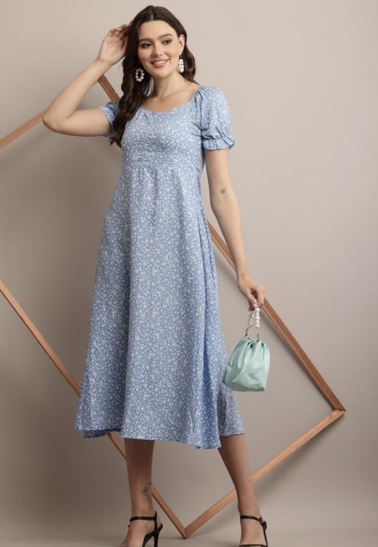 Line Printed Flower Dress - Image 8