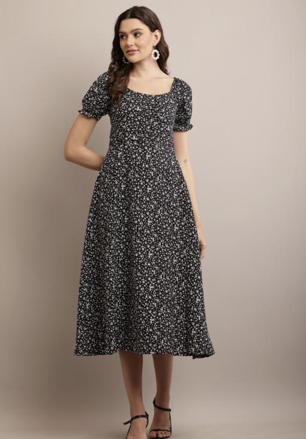 Line Printed Flower Dress - Image 13