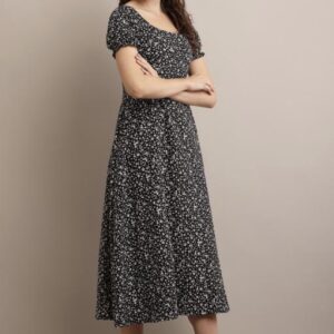Line Printed Flower Dress - Image 12