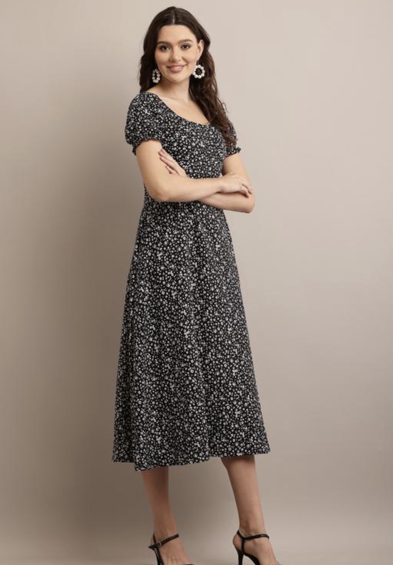 Line Printed Flower Dress - Image 12