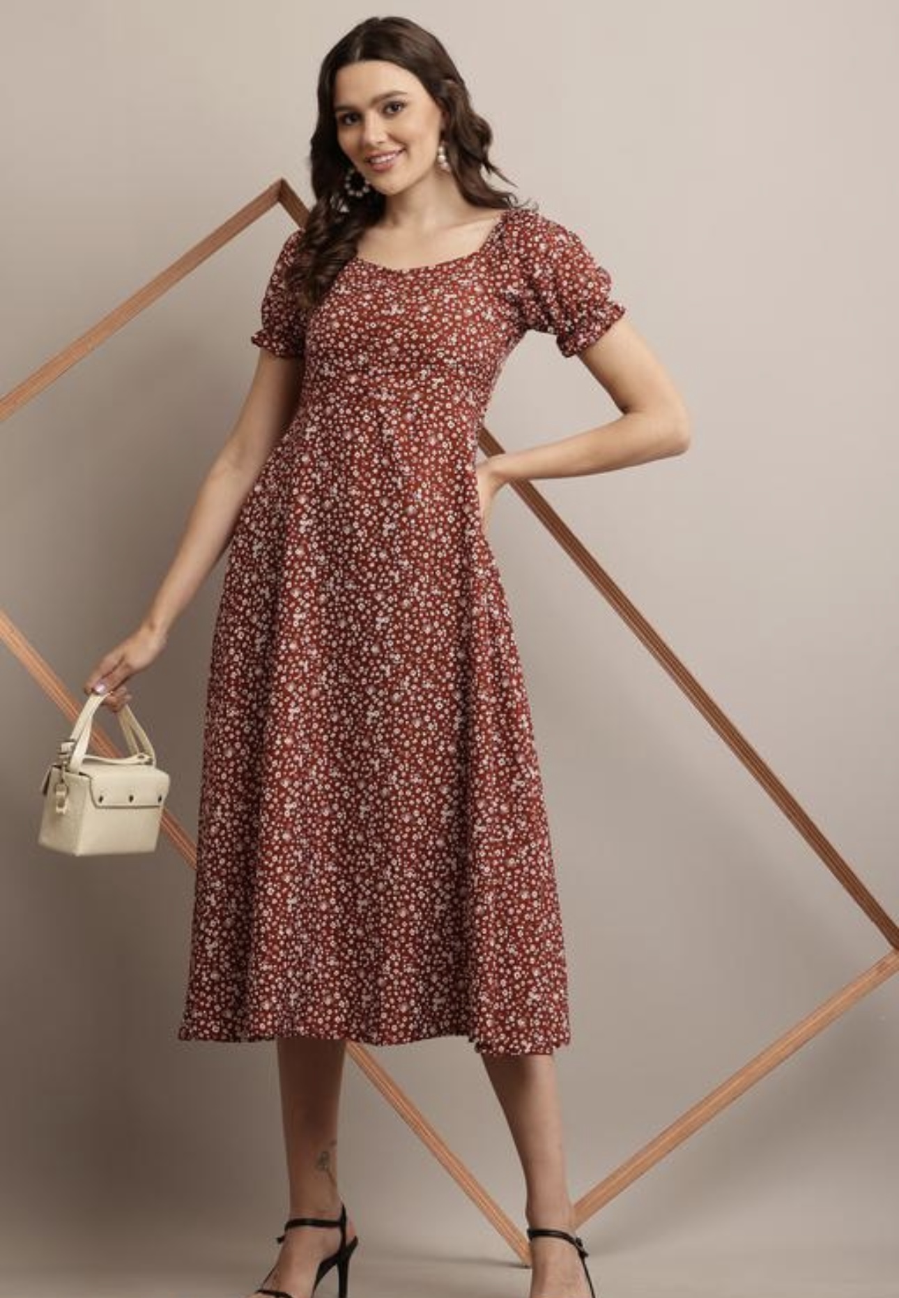 Line Printed Flower Dress - Image 27