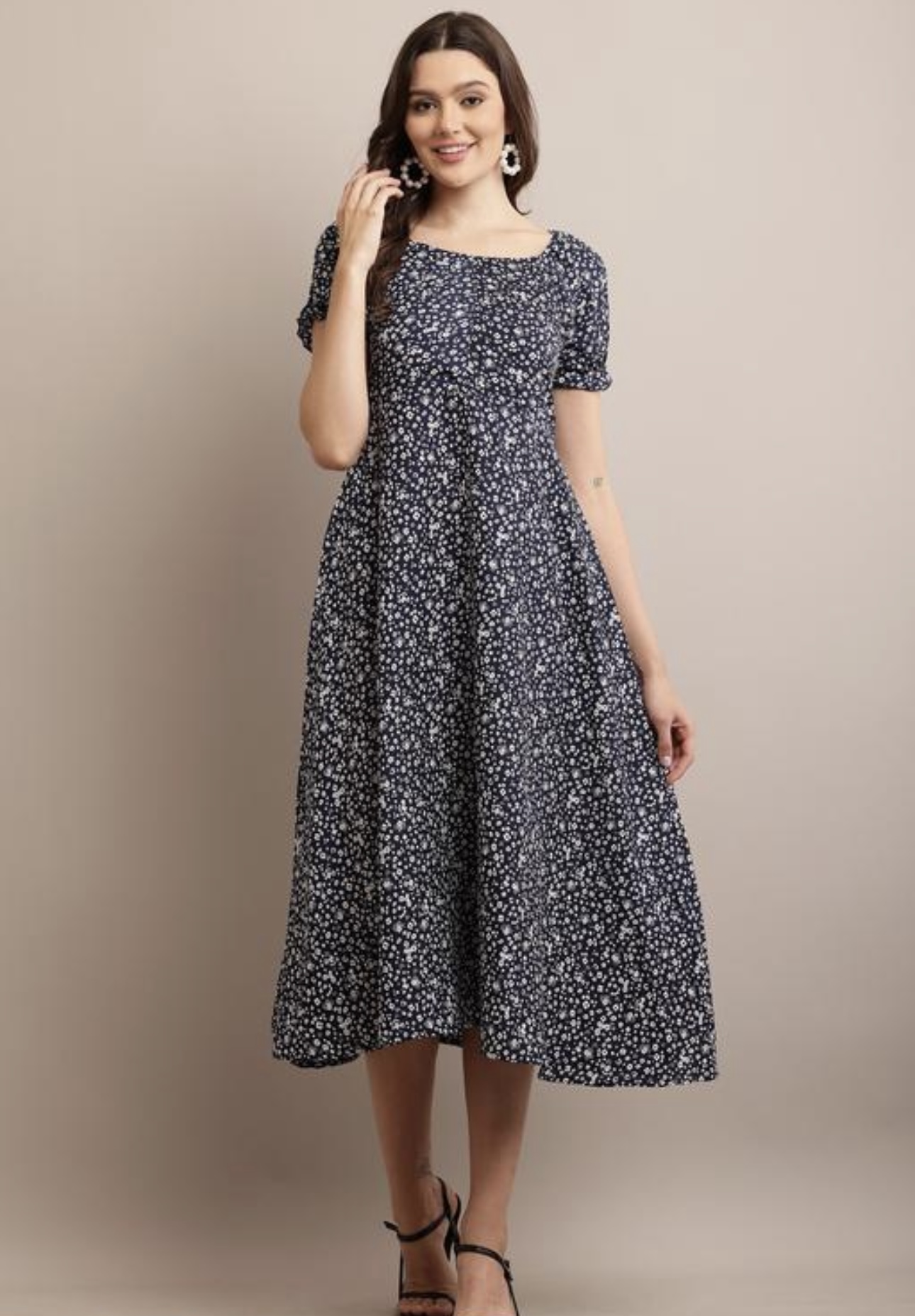 Line Printed Flower Dress - Image 7