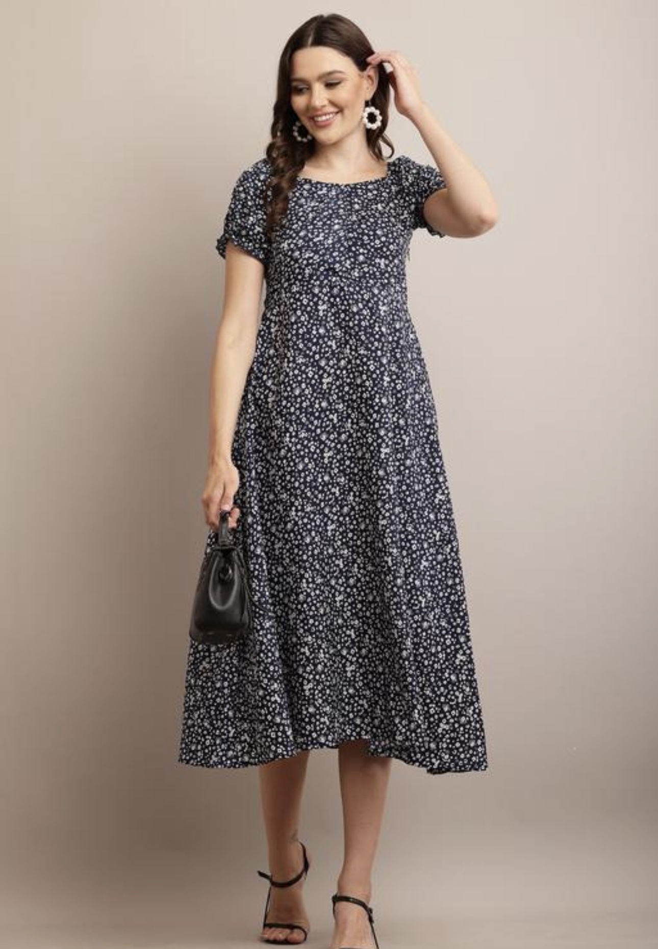 Line Printed Flower Dress - Image 22