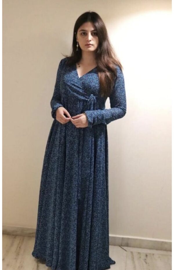 Line V Neck Tie Up Pattern Long Dress - Image 15