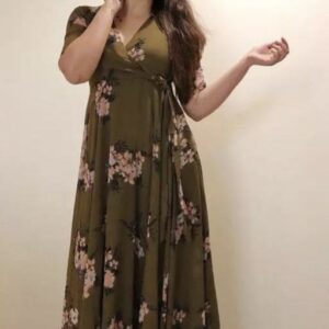 Line V Neck Tie Up Pattern Long Dress - Image 18