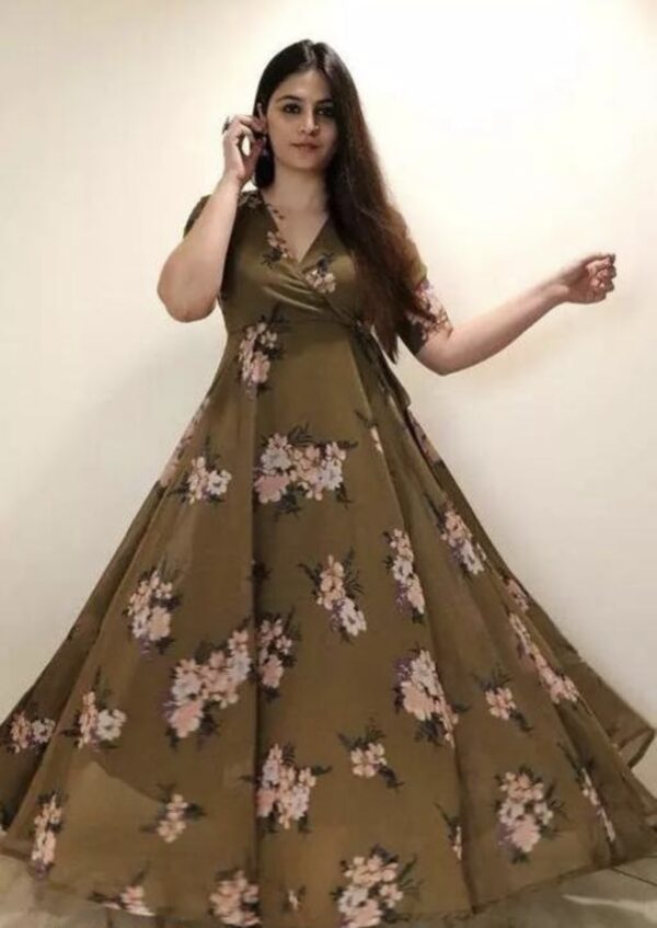 Line V Neck Tie Up Pattern Long Dress - Image 17