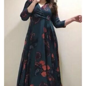 Line V Neck Tie Up Pattern Long Dress - Image 3