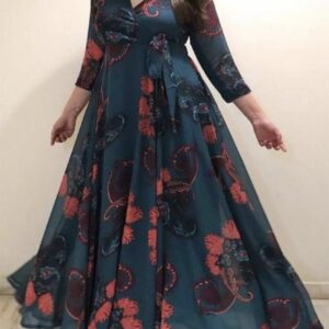 Line V Neck Tie Up Pattern Long Dress - Image 12