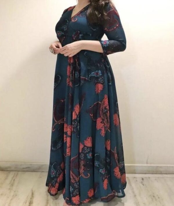 Line V Neck Tie Up Pattern Long Dress - Image 11