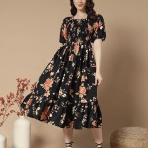 Ruffle Floral Printed - Line Dress - Image 2