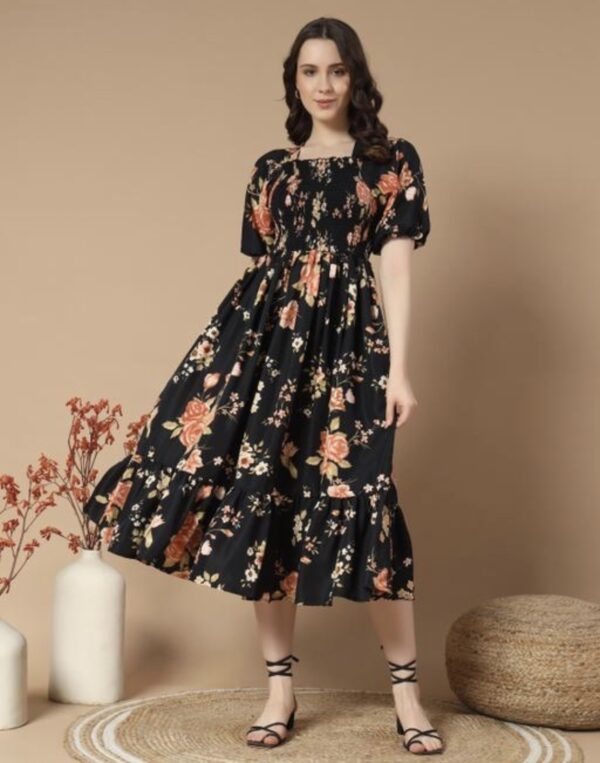 Ruffle Floral Printed - Line Dress - Image 2