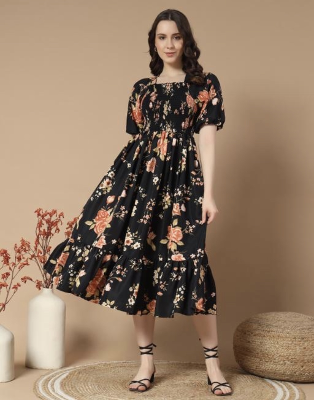 Ruffle Floral Printed - Line Dress - Image 2