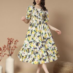 Ruffle Floral Printed - Line Dress