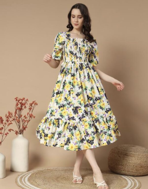 Ruffle Floral Printed - Line Dress