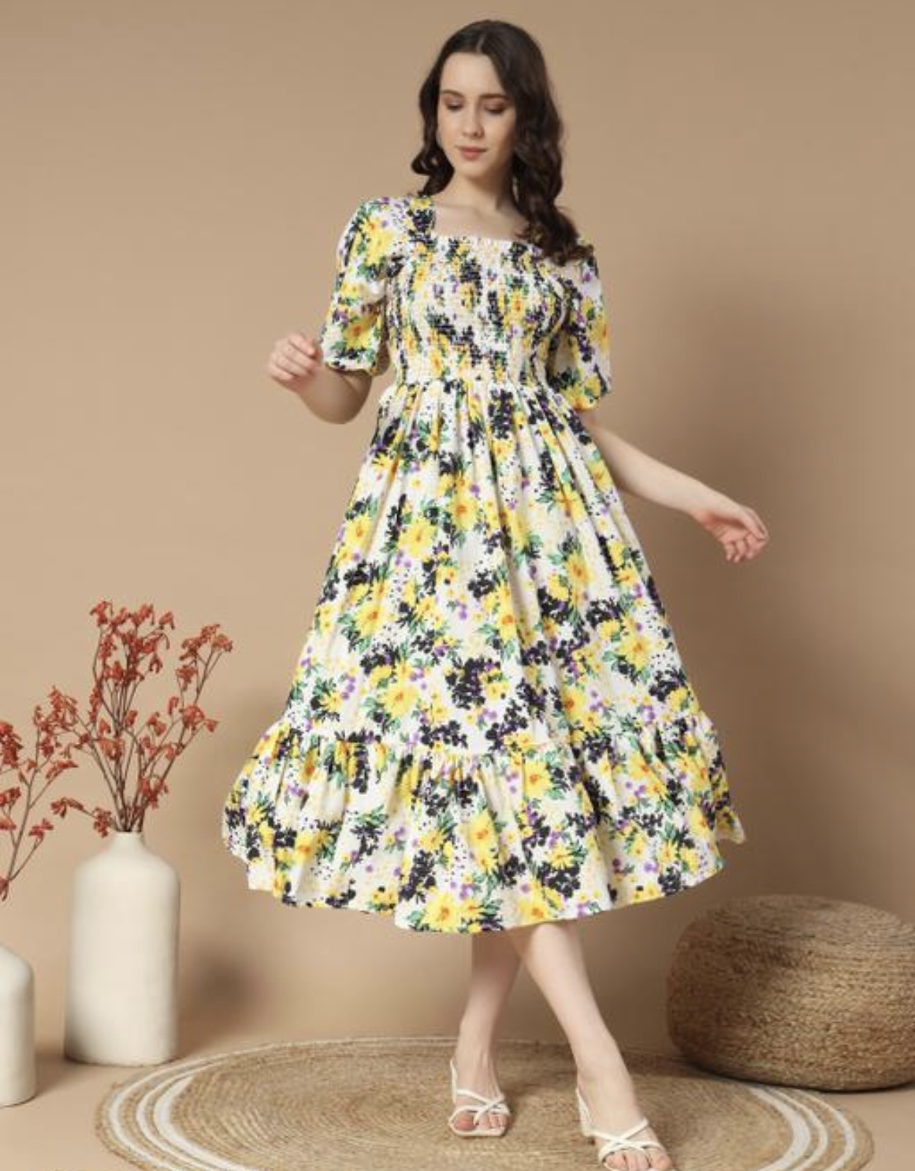 Ruffle Floral Printed - Line Dress - Image 1