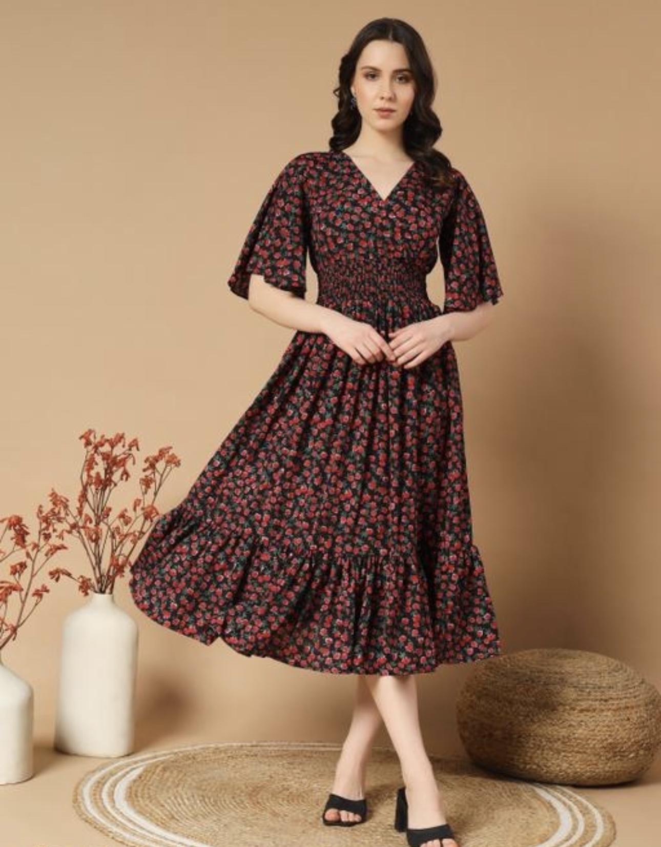 Ruffle Sleeves Dress - Vibrant - Image 2