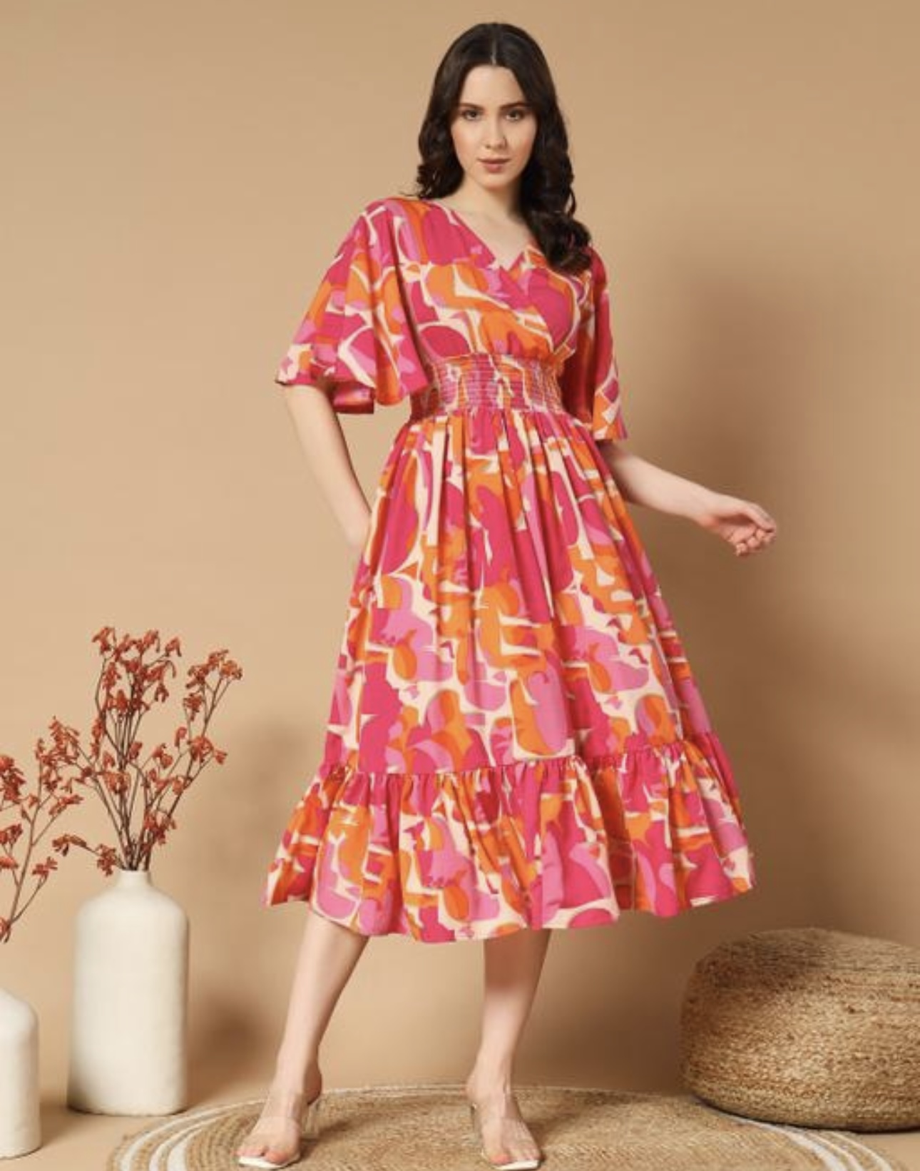 Ruffle Sleeves Dress - Vibrant - Image 14
