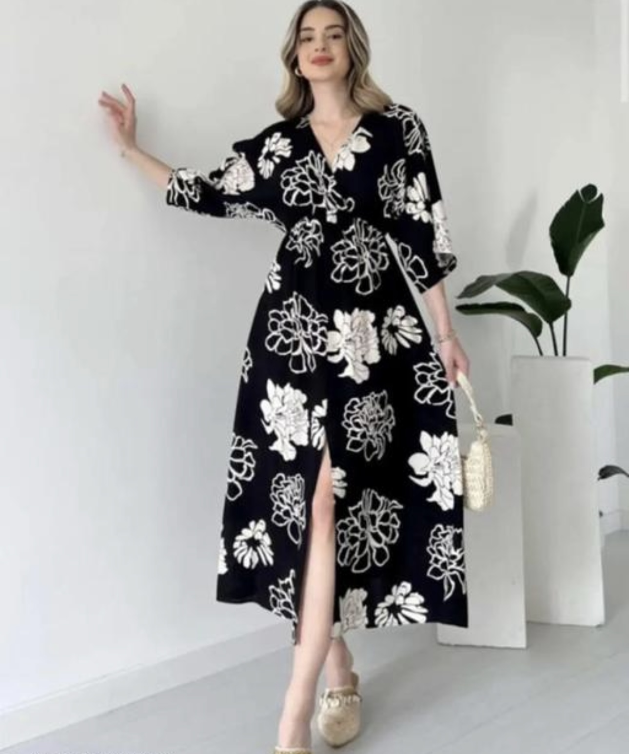 V Neckline Front Slit Maxi Dress  - Image 3