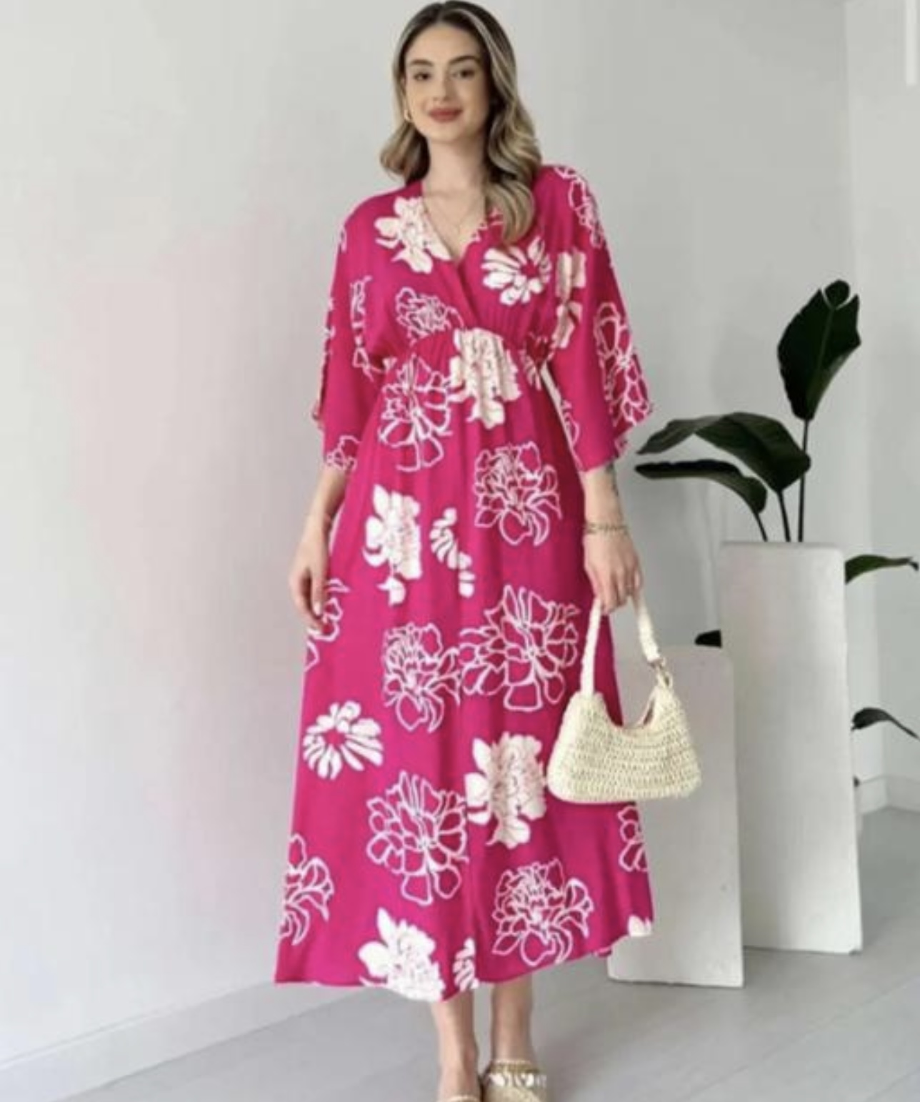 V Neckline Front Slit Maxi Dress  - Image 1