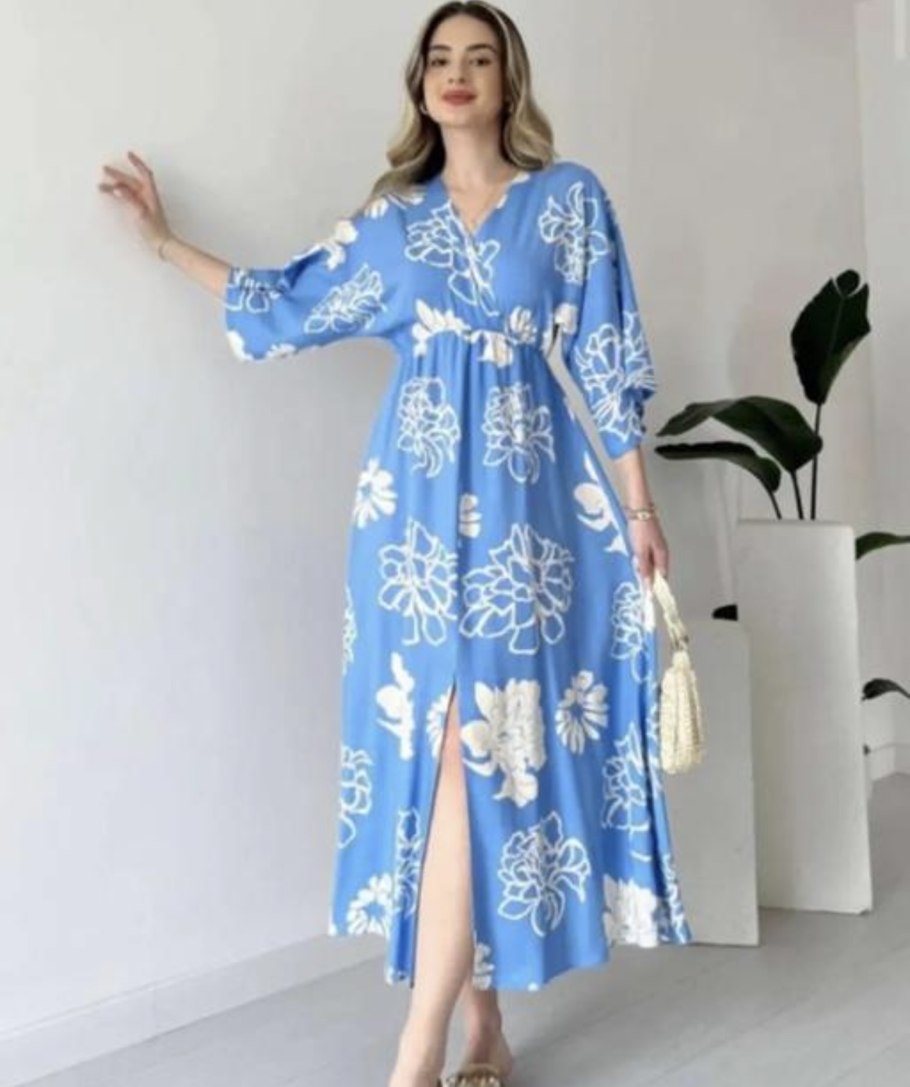 V Neckline Front Slit Maxi Dress  - Image 2