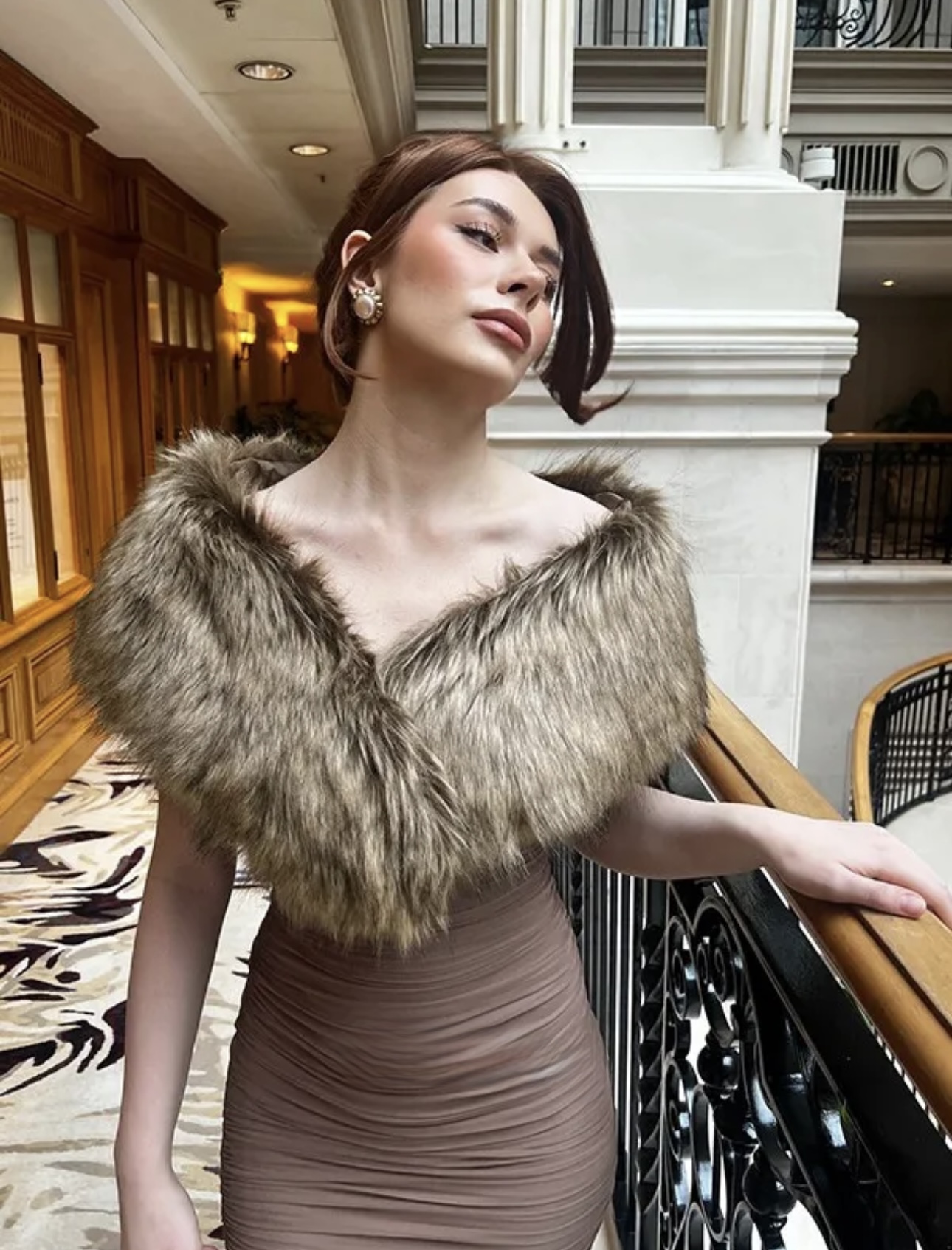 Brown Fur Detailed Bodycon Dress - Image 3
