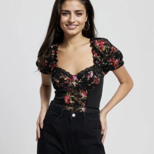 Black Printed Lace Bodysuit - Image 4