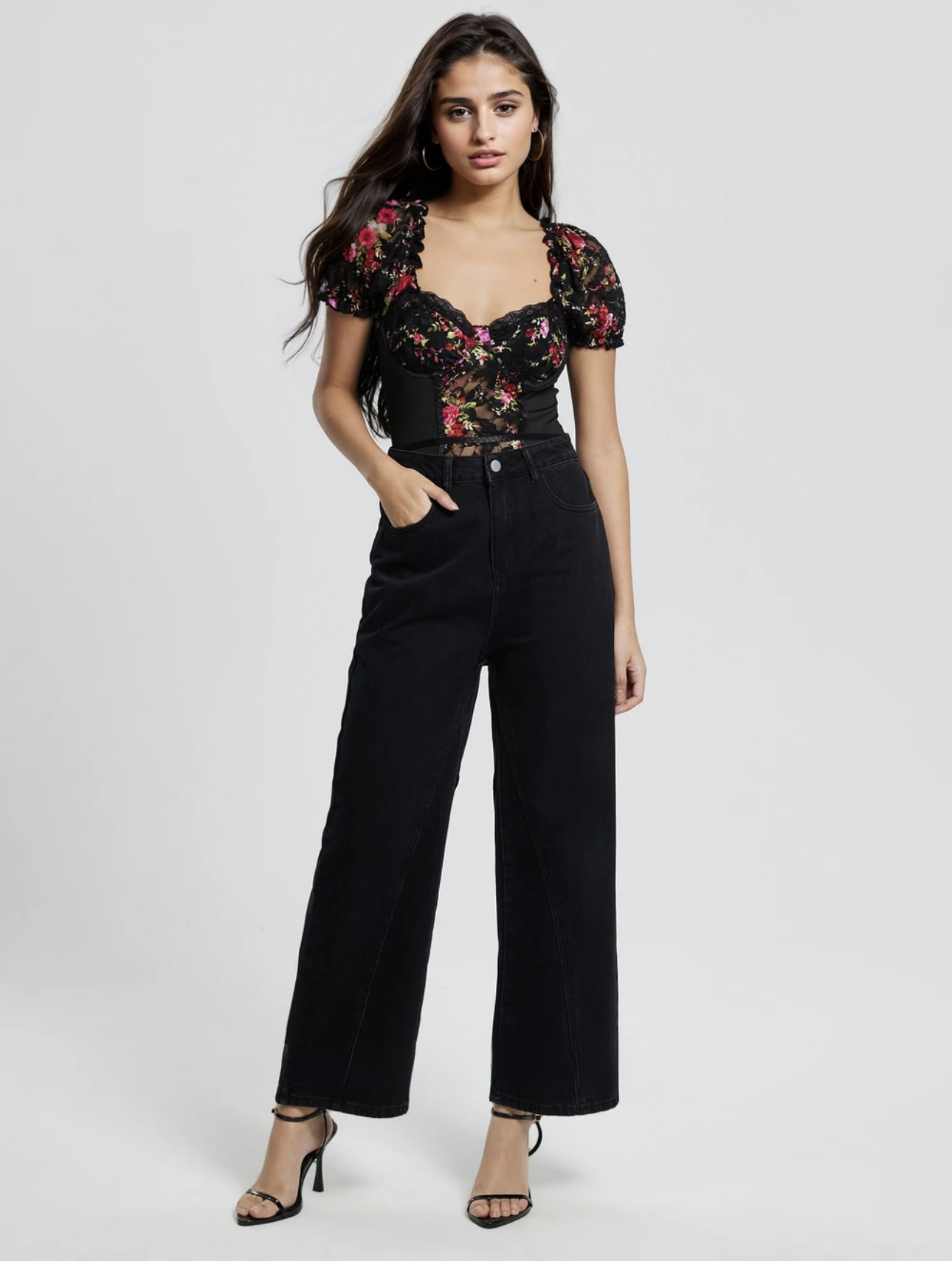 Black Printed Lace Bodysuit - Image 3