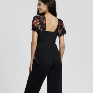 Black Printed Lace Bodysuit - Image 2