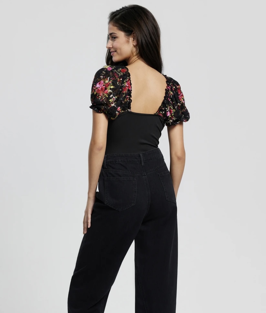 Black Printed Lace Bodysuit - Image 2