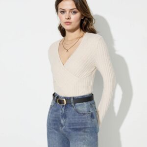 V Neck Textured Bodysuit - Image 1