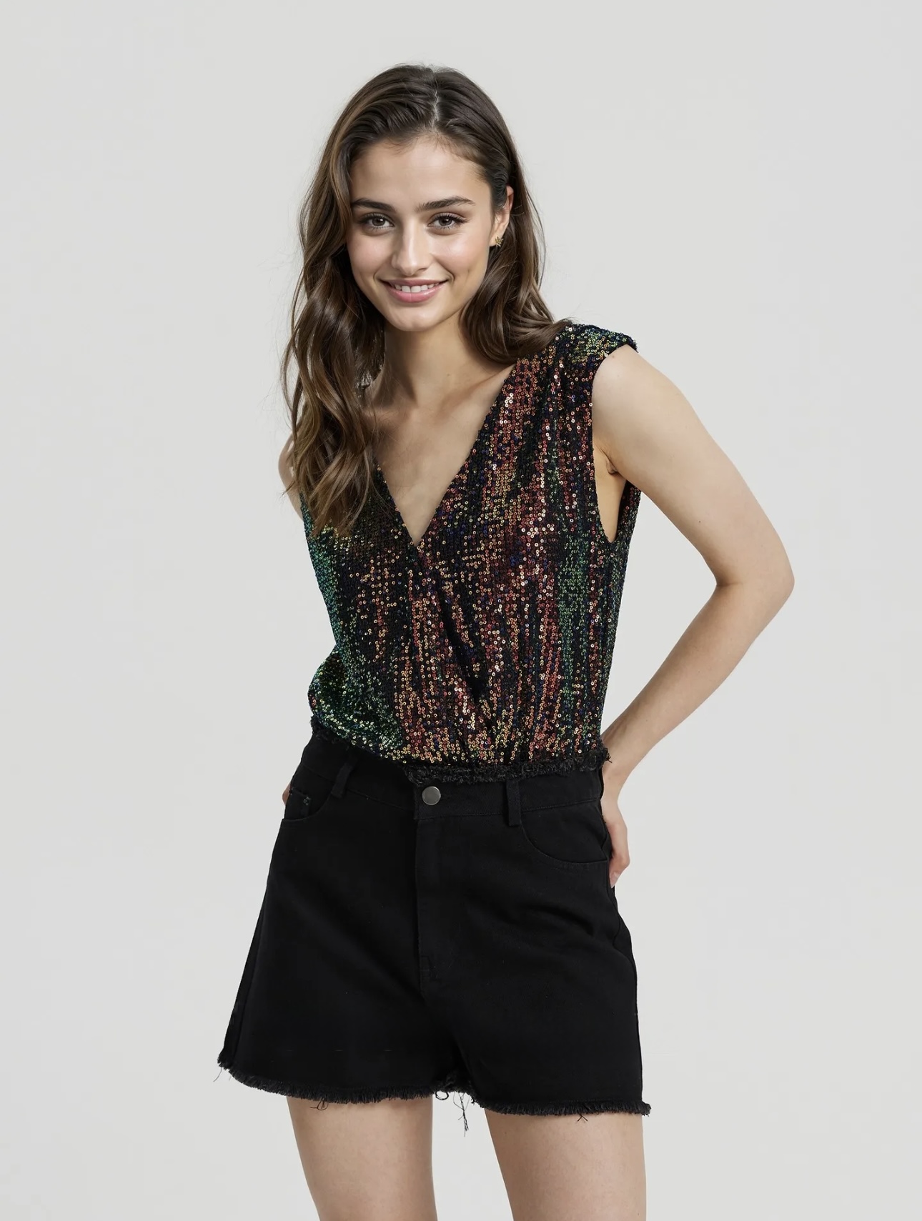 Draped Sequinned Bodysuit - Image 1