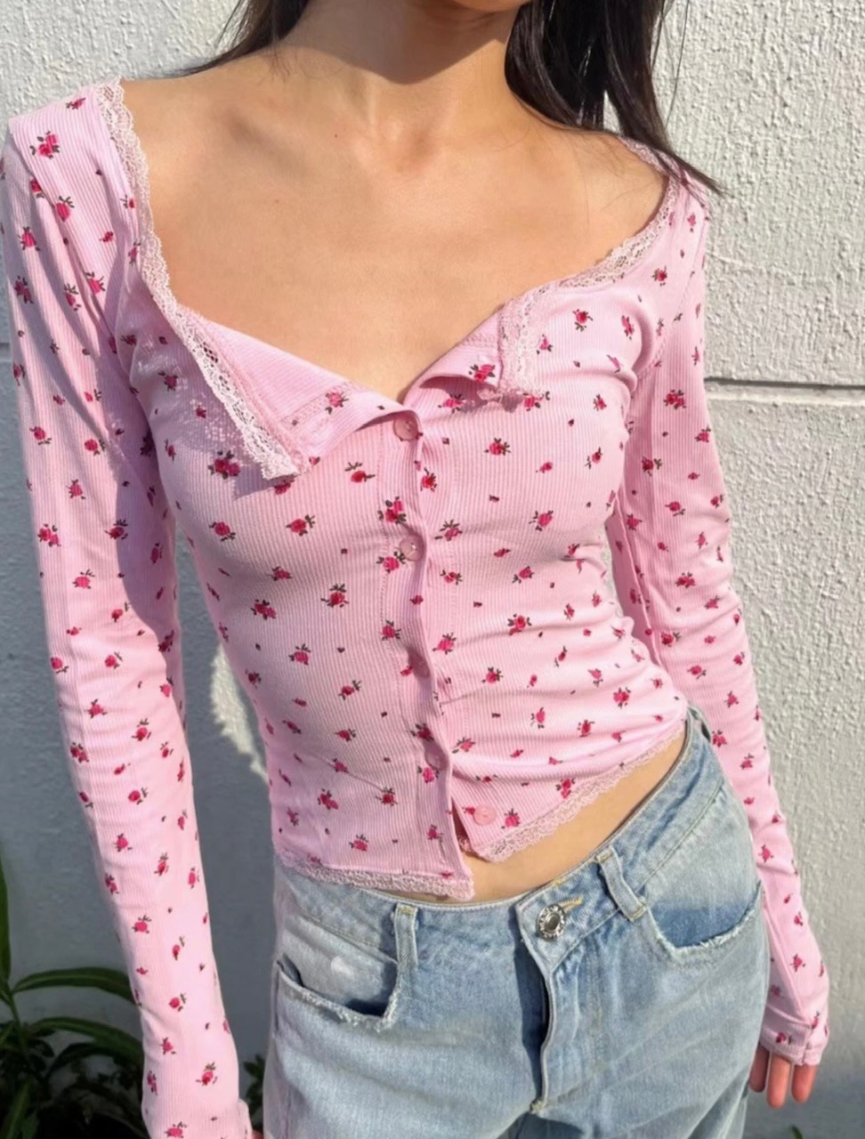 Printed Lace Trimmed Top - Image 5