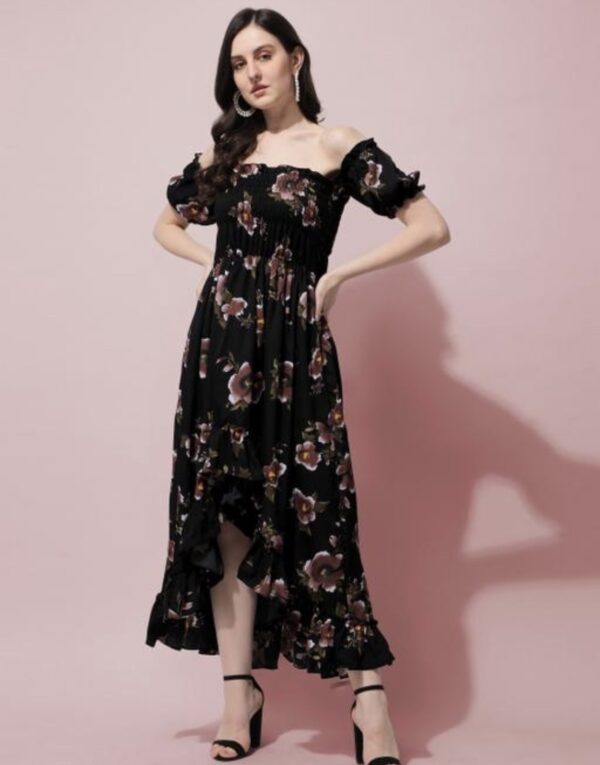 High - Low Off the Shoulder A - Line Dress - Image 1