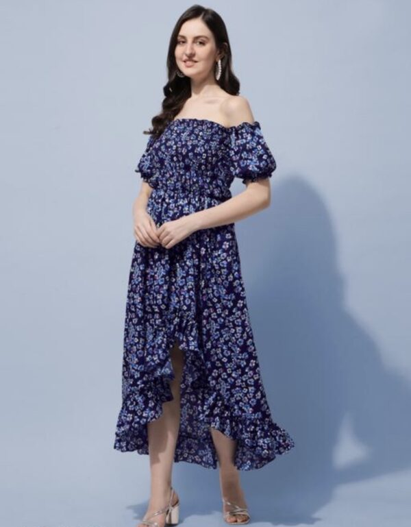 High - Low Off the Shoulder A - Line Dress - Image 4