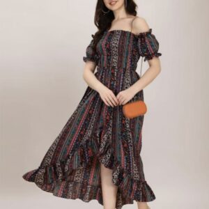 High - Low Off the Shoulder A - Line Dress - Image 3