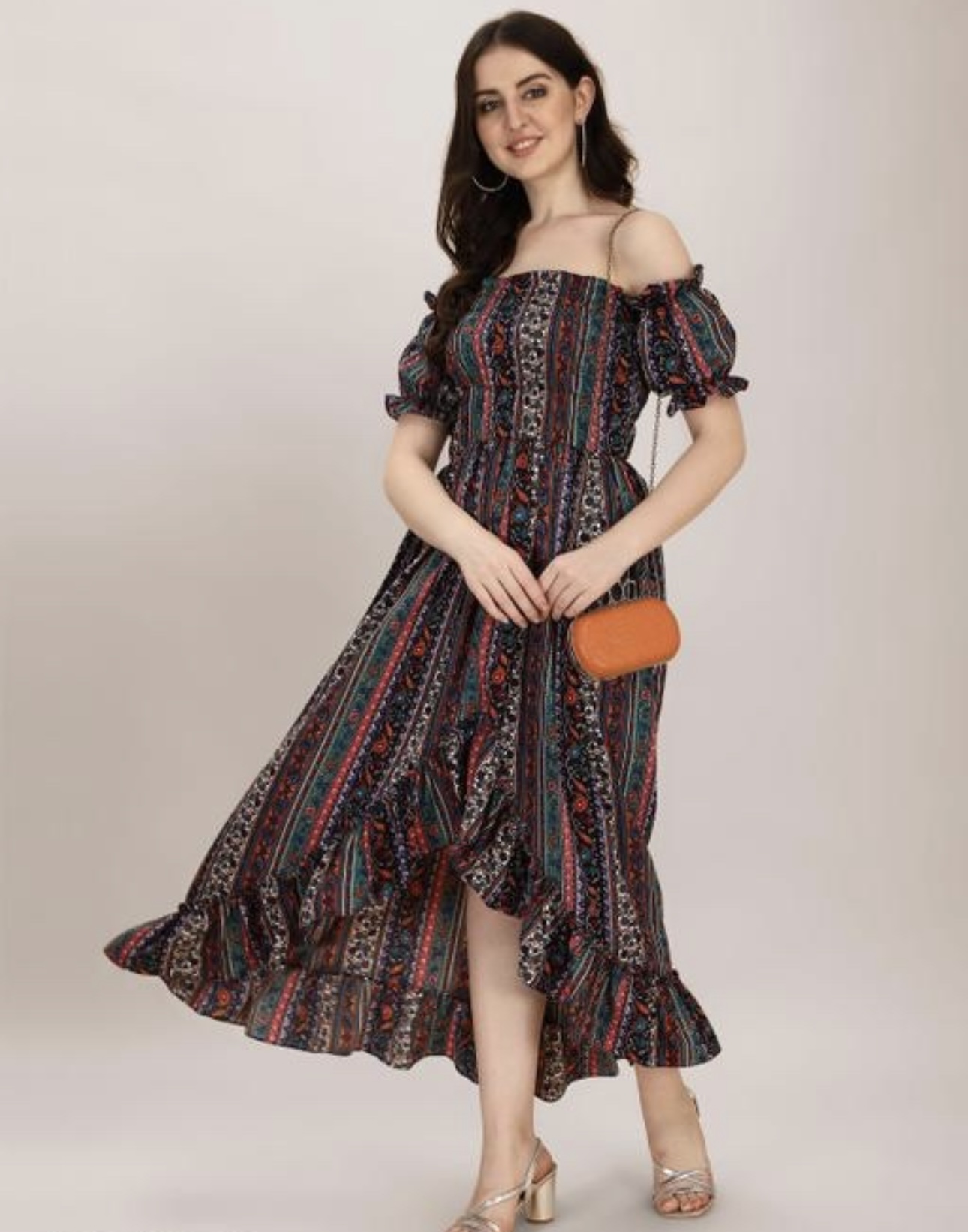 High - Low Off the Shoulder A - Line Dress - Image 3