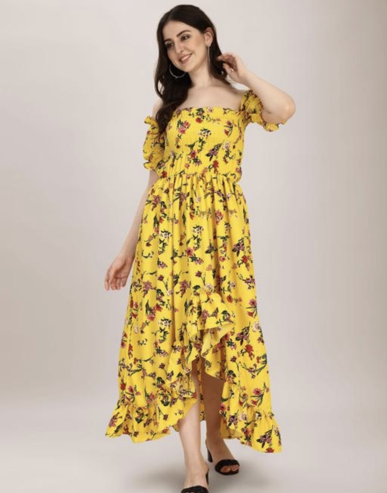 High - Low Off the Shoulder A - Line Dress - Image 2