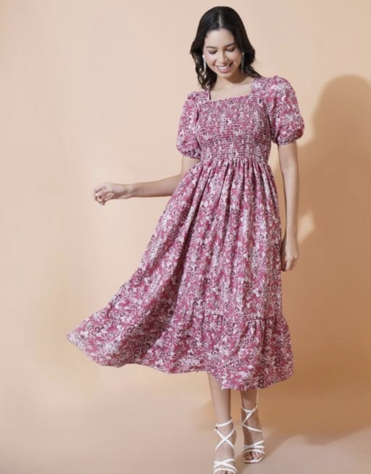 Smocked Superior A - Line Midi Dress - Image 16