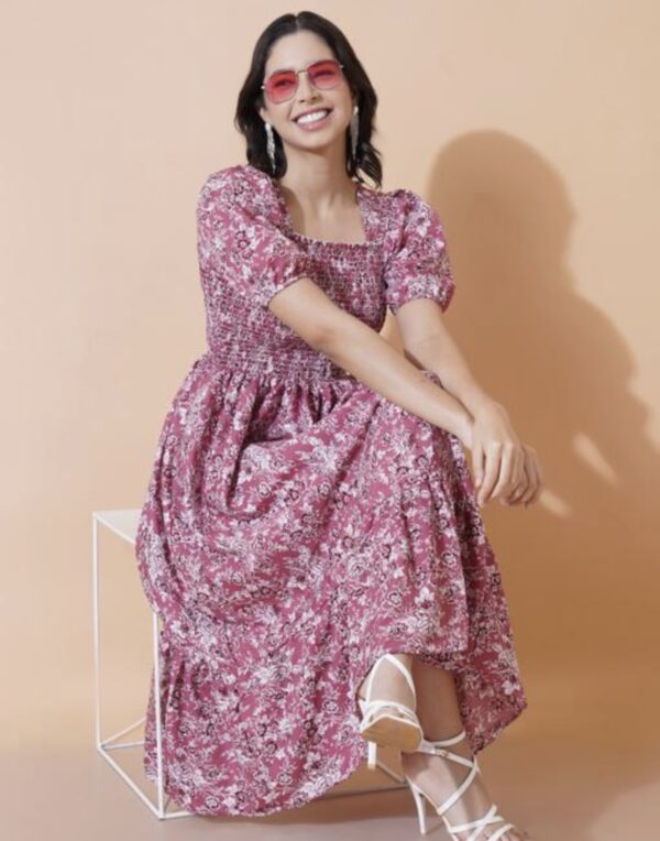 Smocked Superior A - Line Midi Dress - Image 4