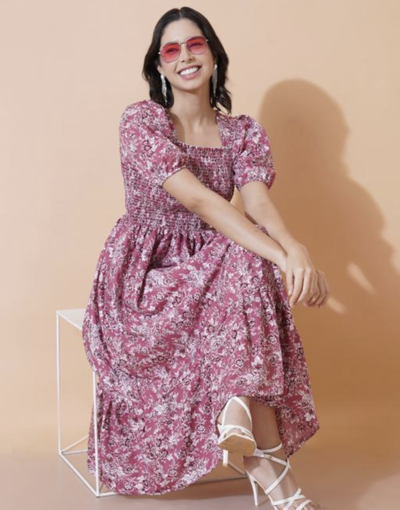 Smocked Superior A - Line Midi Dress - Image 4