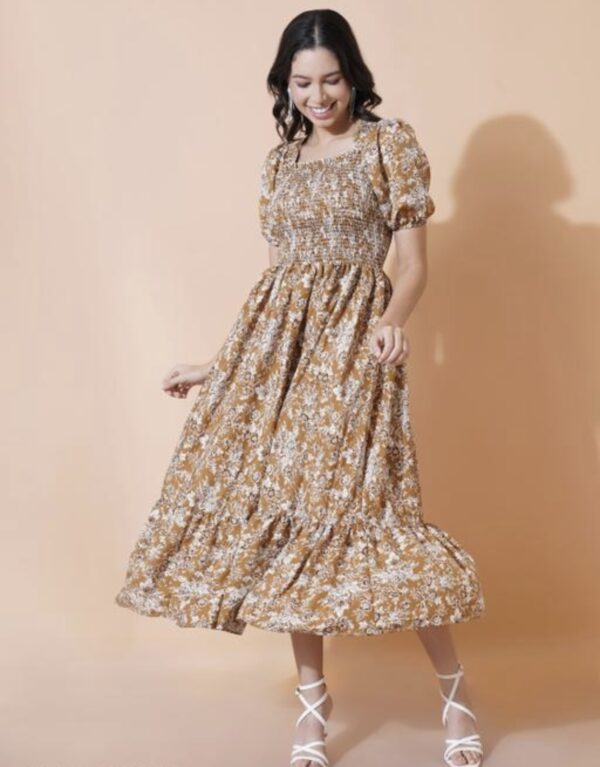 Smocked Superior A - Line Midi Dress - Image 13