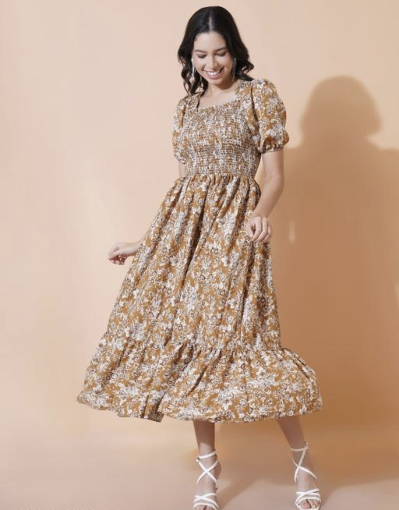 Smocked Superior A - Line Midi Dress - Image 13