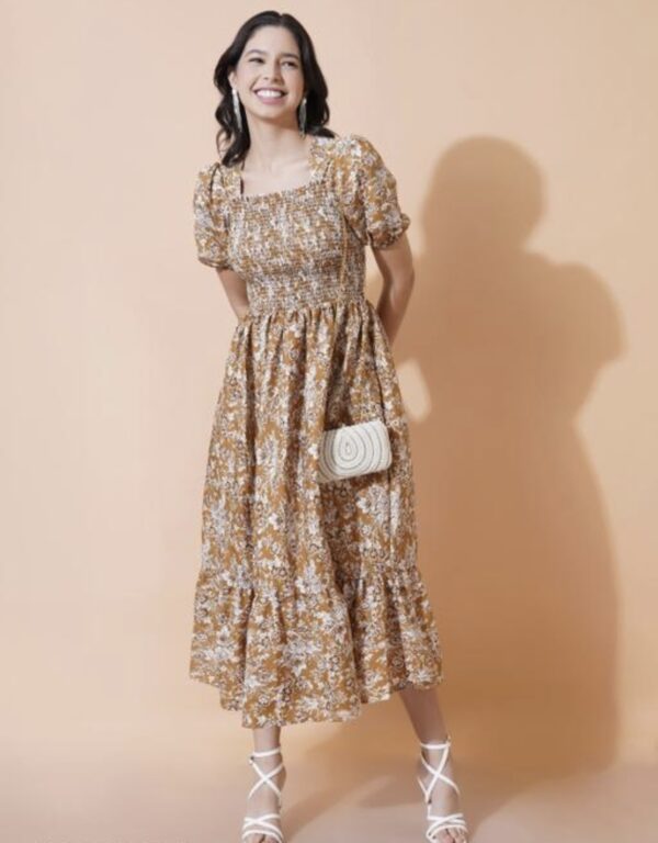Smocked Superior A - Line Midi Dress - Image 3