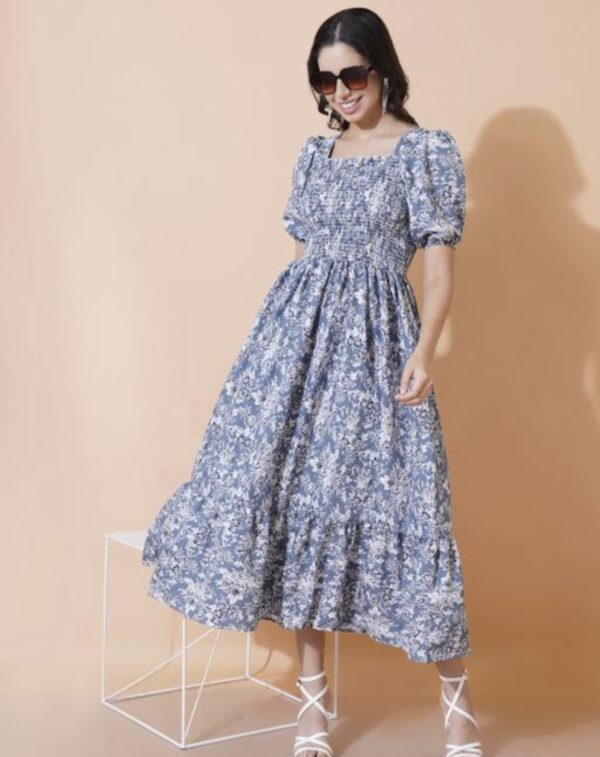 Smocked Superior A - Line Midi Dress - Image 1