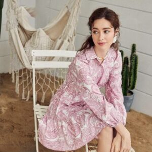 Vibrant Print Collar Mini Dress - Image 4