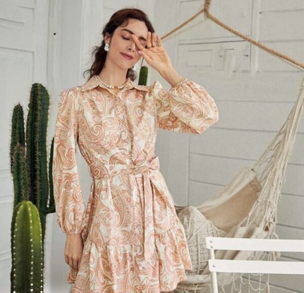 Vibrant Print Collar Mini Dress - Image 1